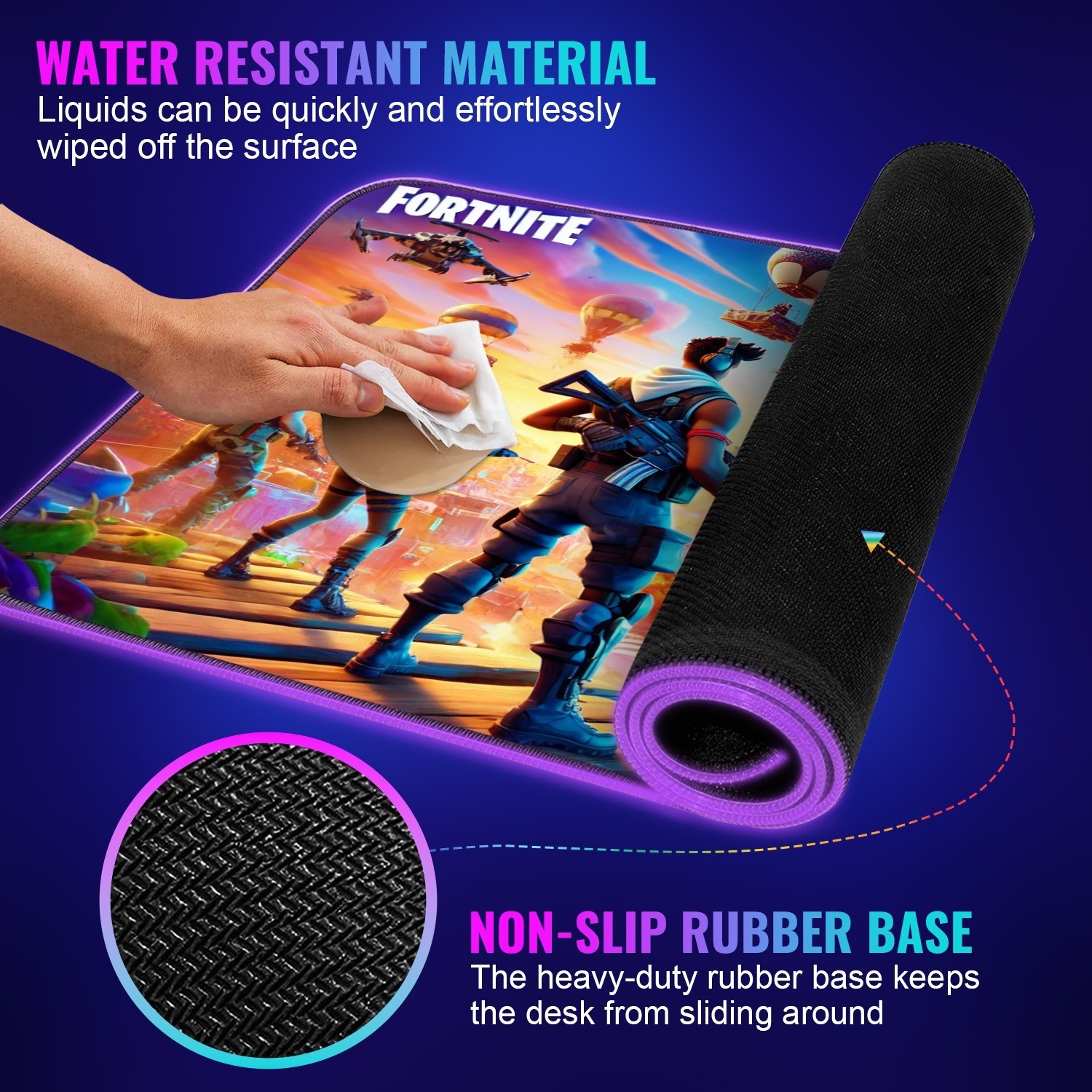New Large Gaming Mouse Pad Fortnite Edition – Water & Slip Resistant, with Light