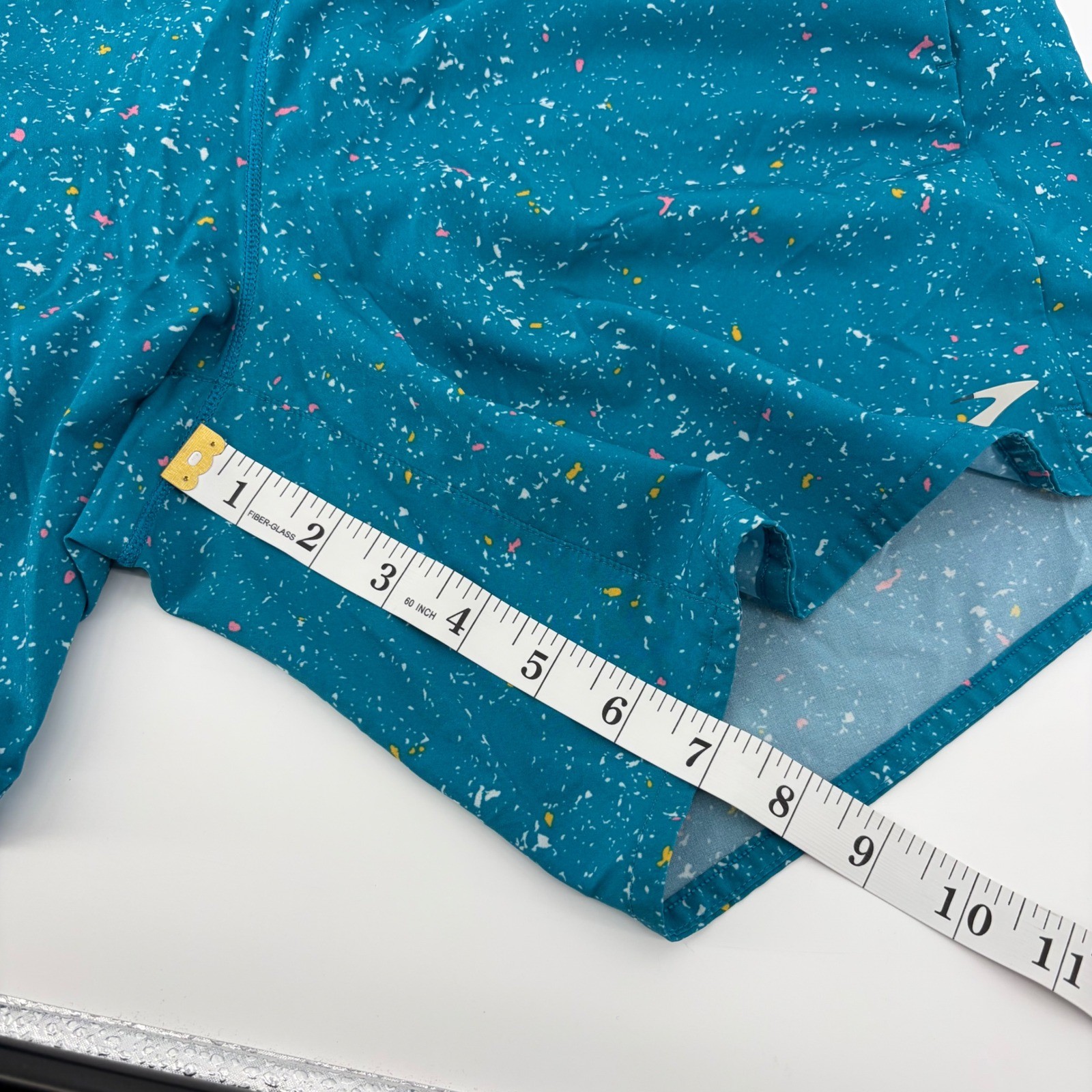 Brooks Chaser 7" Running Shorts Teal Splatter Women Size L Confetti Print