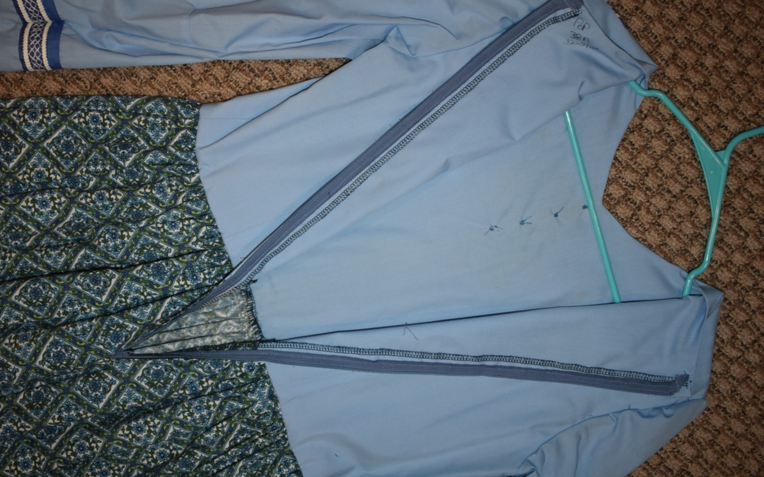 Pioneer Prairie Victorian 19th Century Dress Blue wDiamond Medallion Skirt AM/L