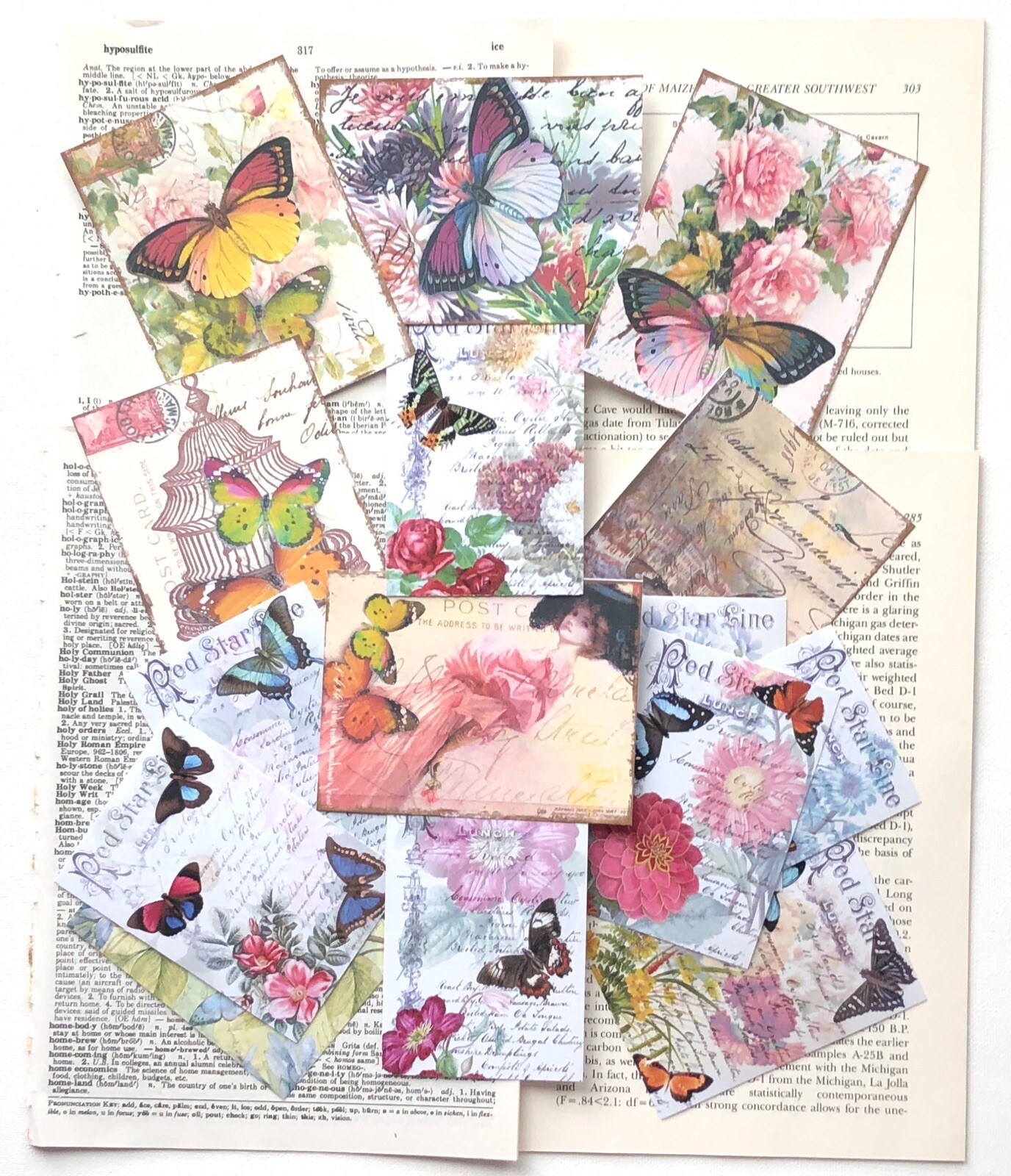Junk journal Kit, 75+ Vintage Book Pages with Vintage Butterfly & Flower Prints