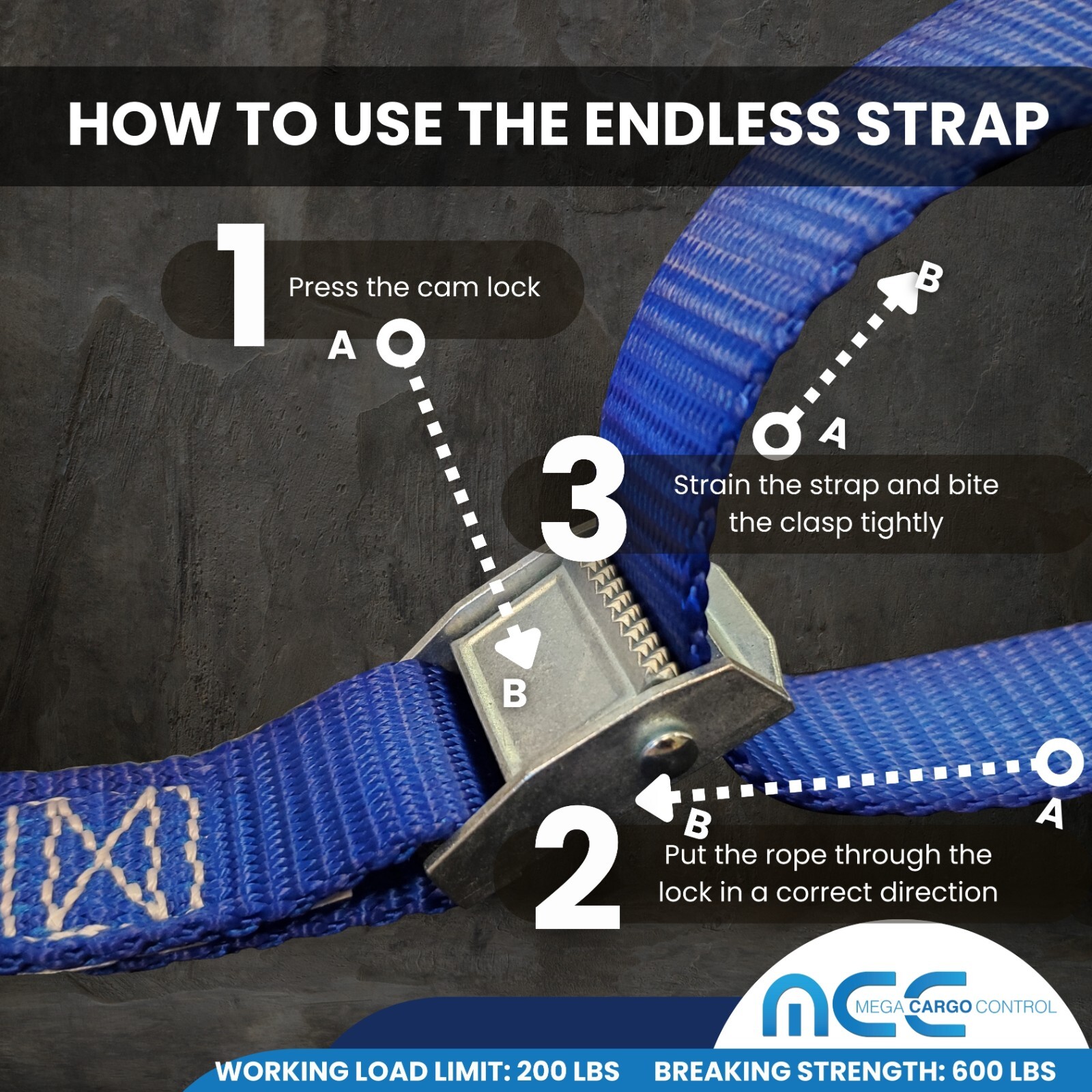 USA 1" x 3'- 15' Endless Cargo Lashing Strap w/Cam Buckle for Motorcycle Bicycle