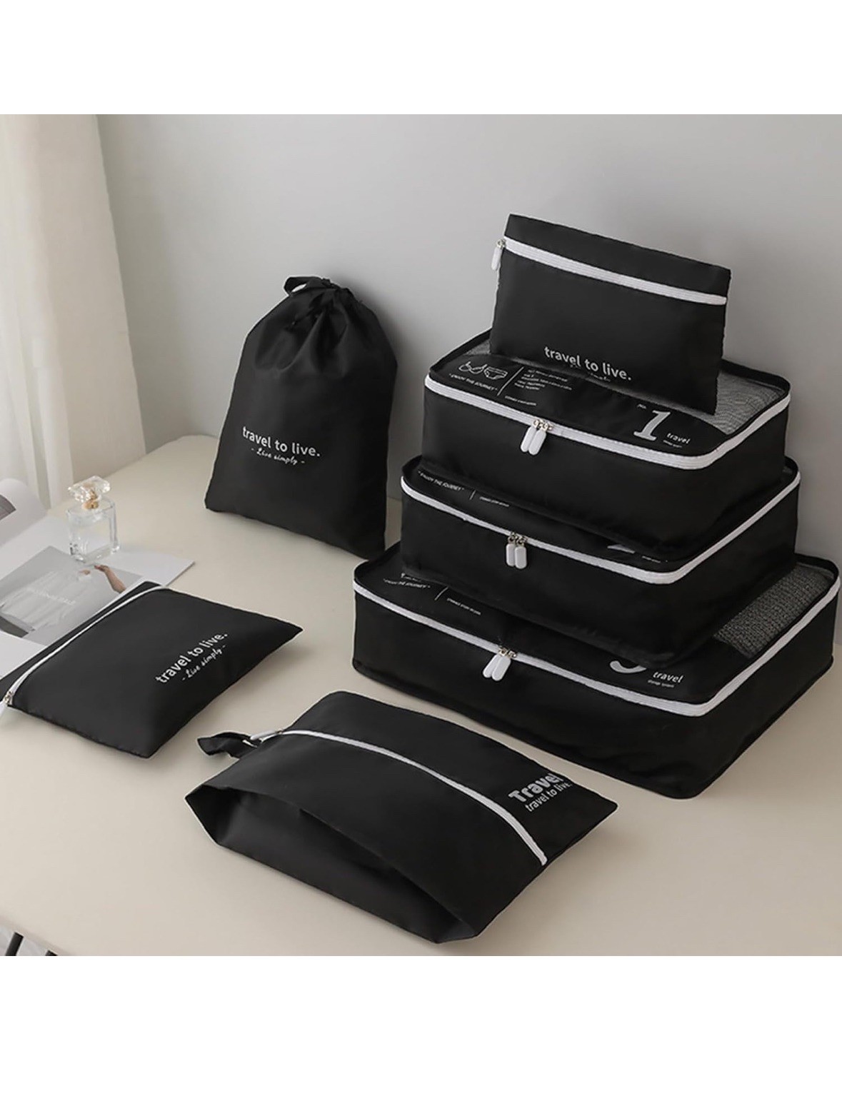 7pcs Travel Packing Cubes Set Organizer Bags for Luggage Clothes Shoes Toiletry
