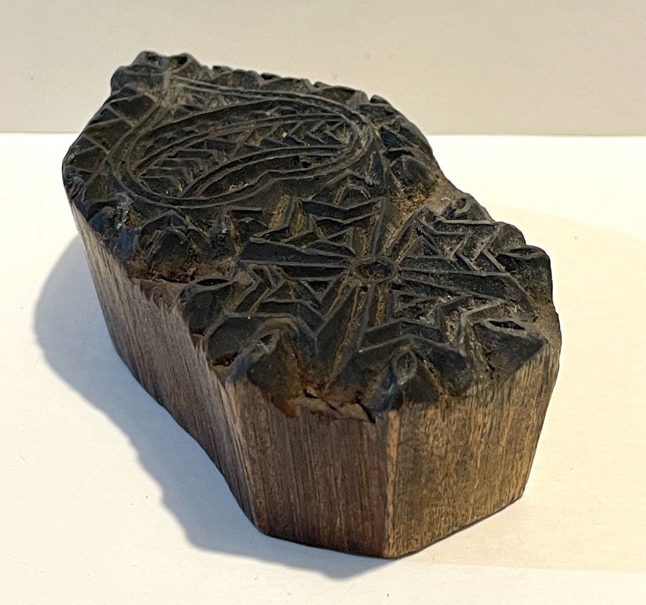 Vintage Heart Textile Printing Block Cross Star Hand Carved Wood 4.5" Long Stamp