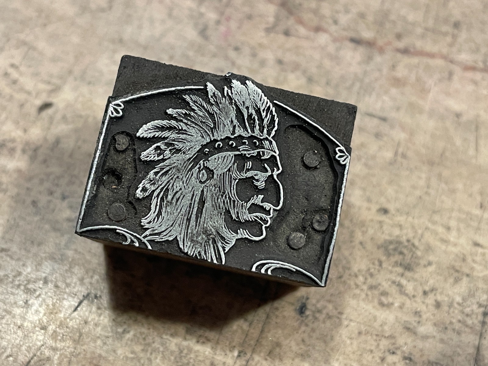 Printing Letterpress Printers Block Native American With Headdress (1599)