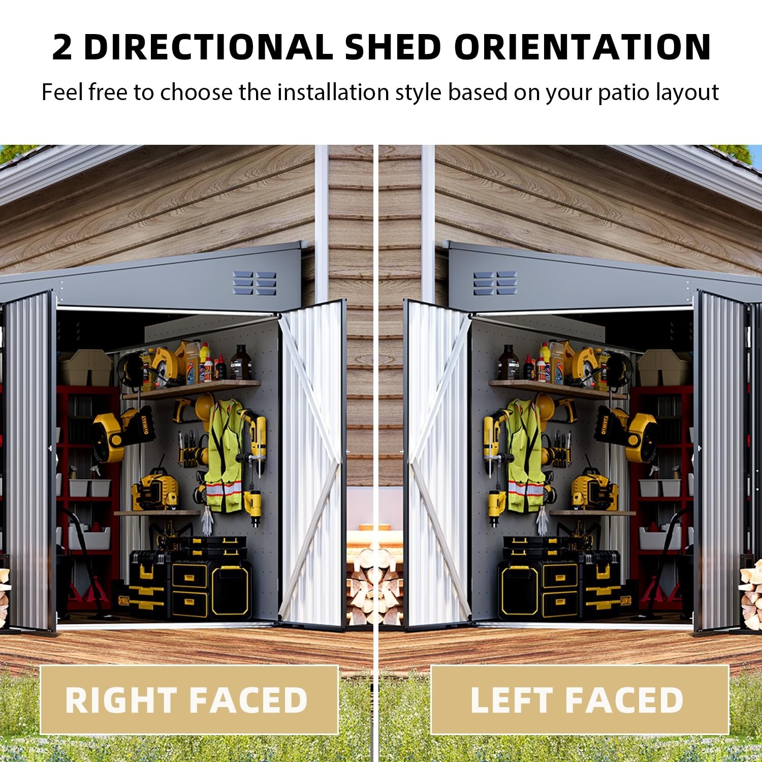 Lean to Garden Storage Shed Outdoor Metal Tool House w/ Lockable Door Multi-size