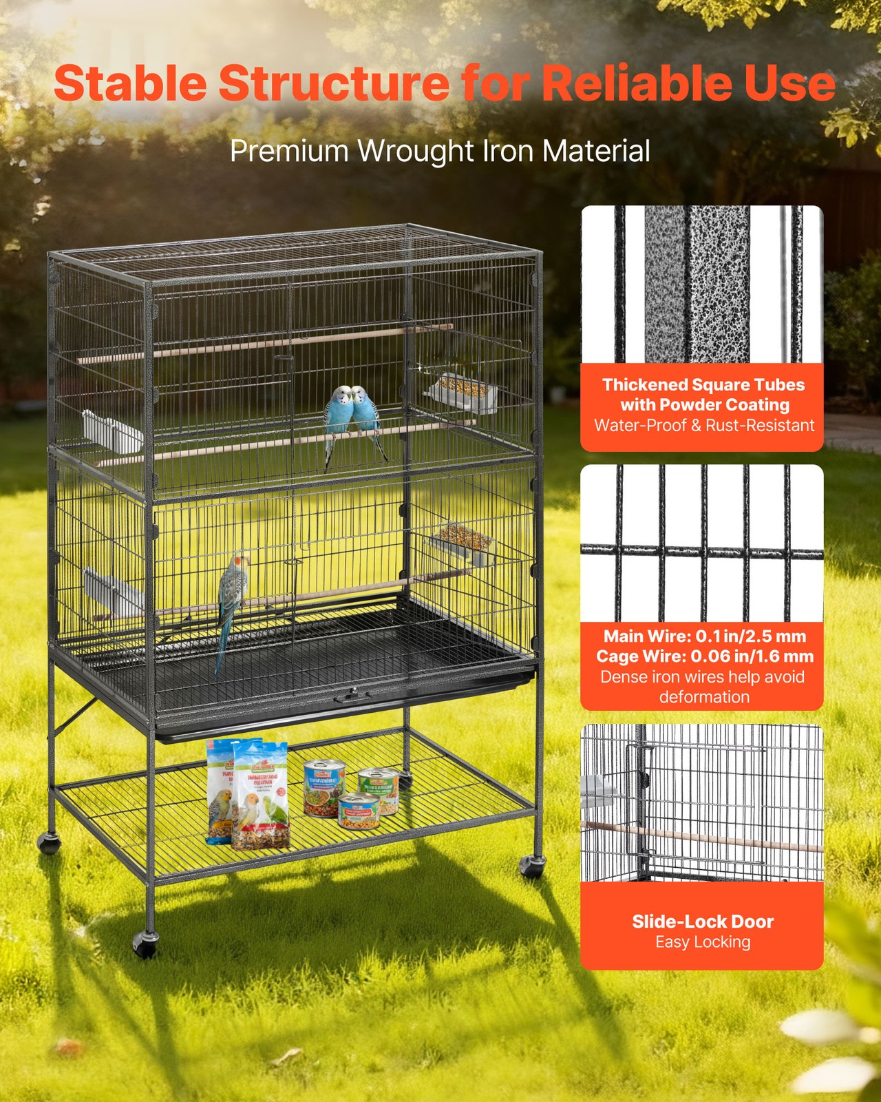 VEVOR Bird Cage Bird Flight Cage 36.6 x 22.8 x 59.5 inch Wrought Iron Perches