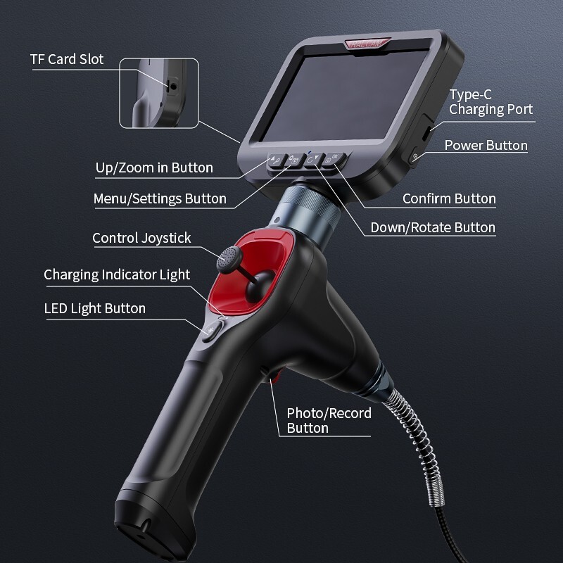 Ralcam 4-Way 720° Articulating Borescope Industrial Endoscope Inspection Camera