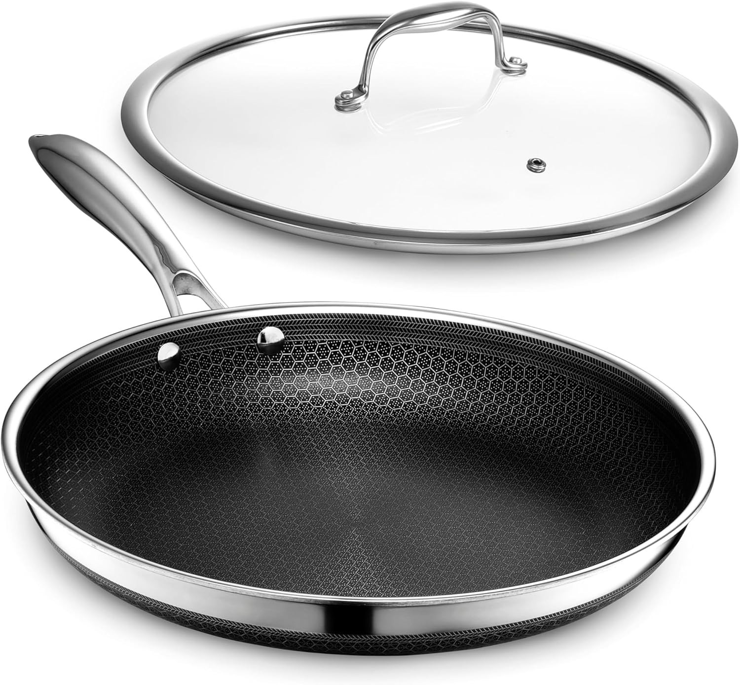 HexClad Hybrid Nonstick 12-Inch Frying Pan with Tempered Glass Lid - $199 MSRP