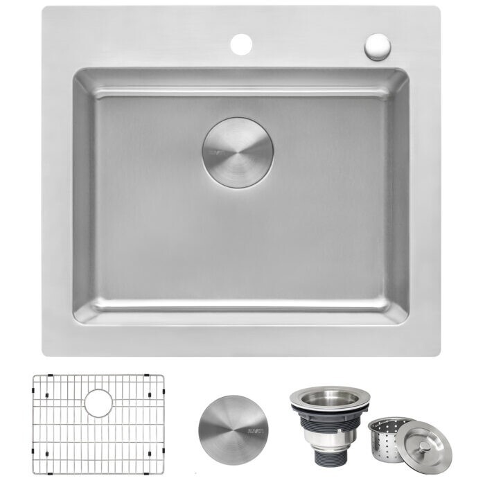 Ruvati 25"x22" Drop-in Topmount 16 Gauge Single Bowl Kitchen Sink- RVM5025