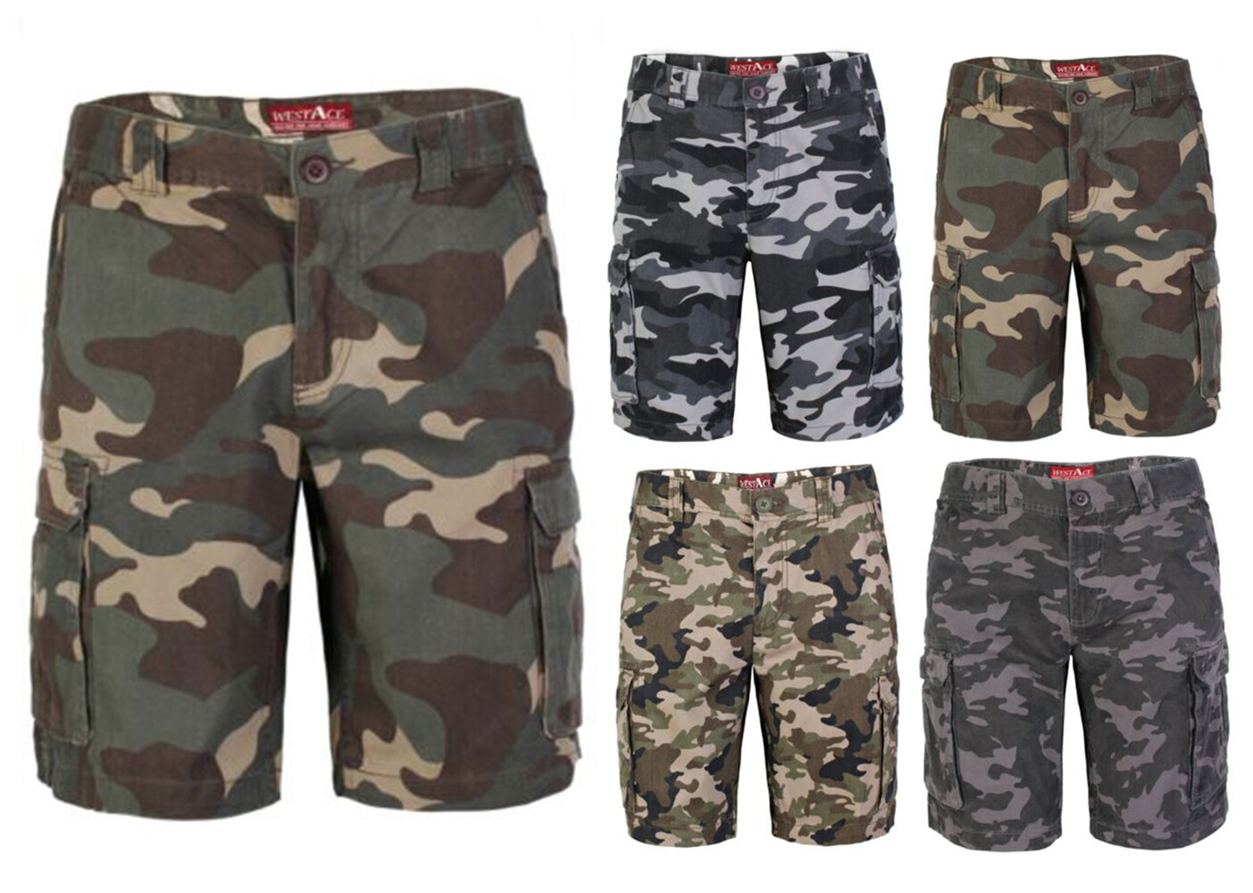 Mens Camouflage Cargo Combat Shorts Army Work Casual Cotton Chino Half Pant Camo