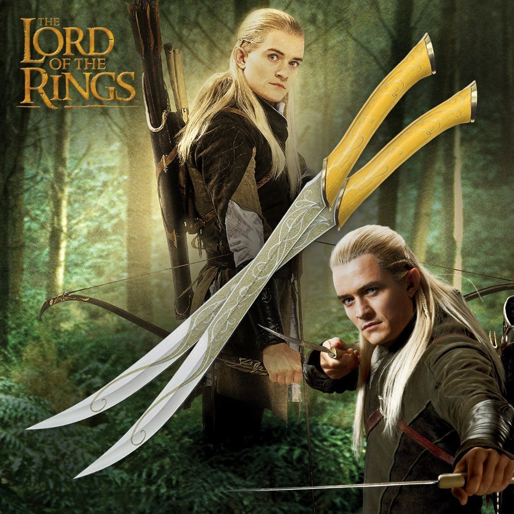 LORD OF THE RINGS - LEGOLAS GREENLEAF'S ELVEN DUAL SWORDS (w FREE wall plaque)