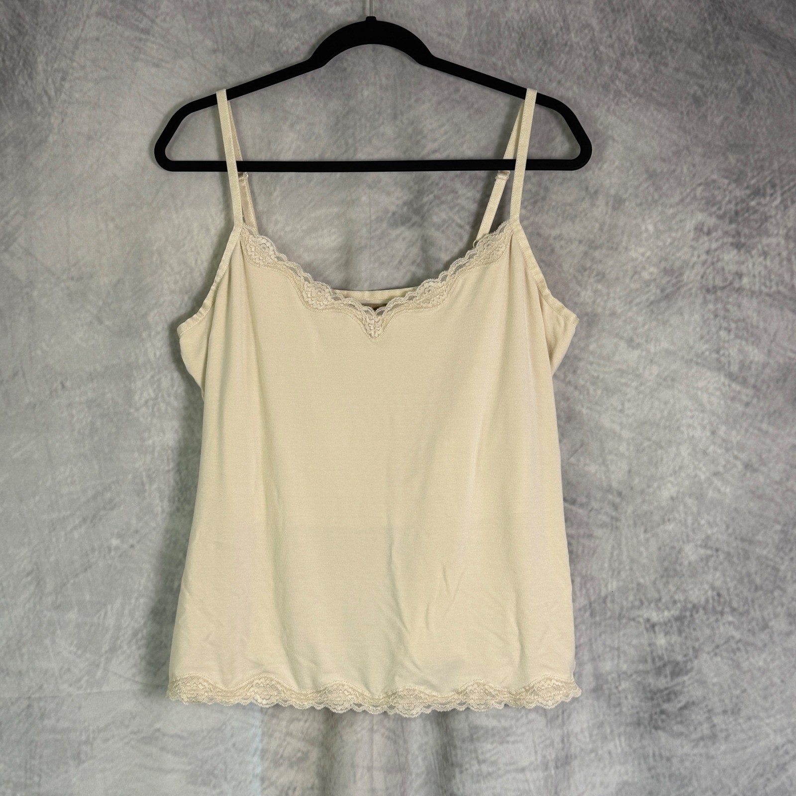 Vtg Y2K i.e. cami top Woman's Sz 1X Lace Trim Cream Layering Fairy Cottagecore