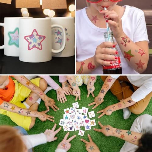 Glitter Stars Temporary Tattoos for Kids - 74 Individually Sheets | Waterproof
