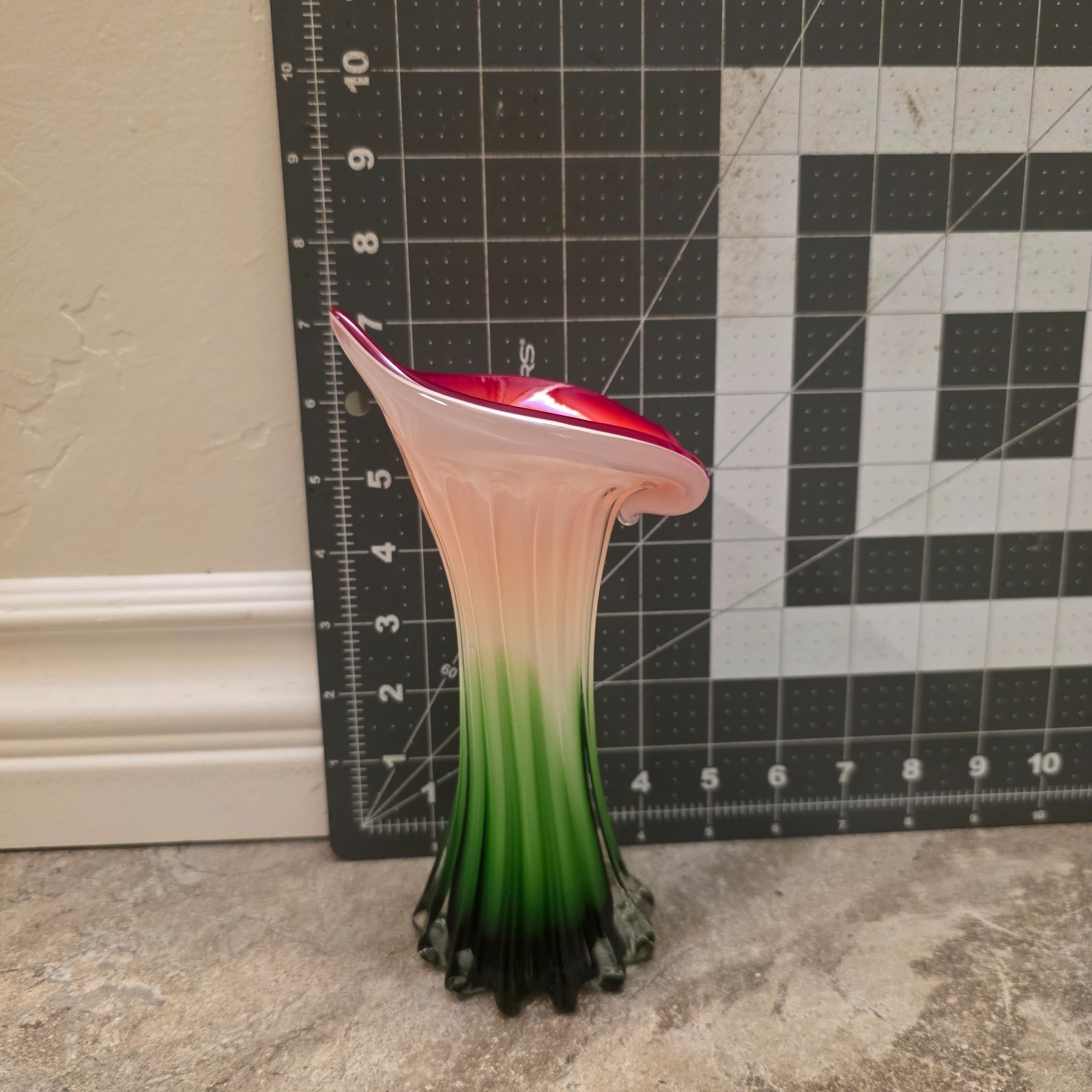 Red White Green Murano Style Calla Lily Jack In Pulpit Vase Art Hand Blown Glass