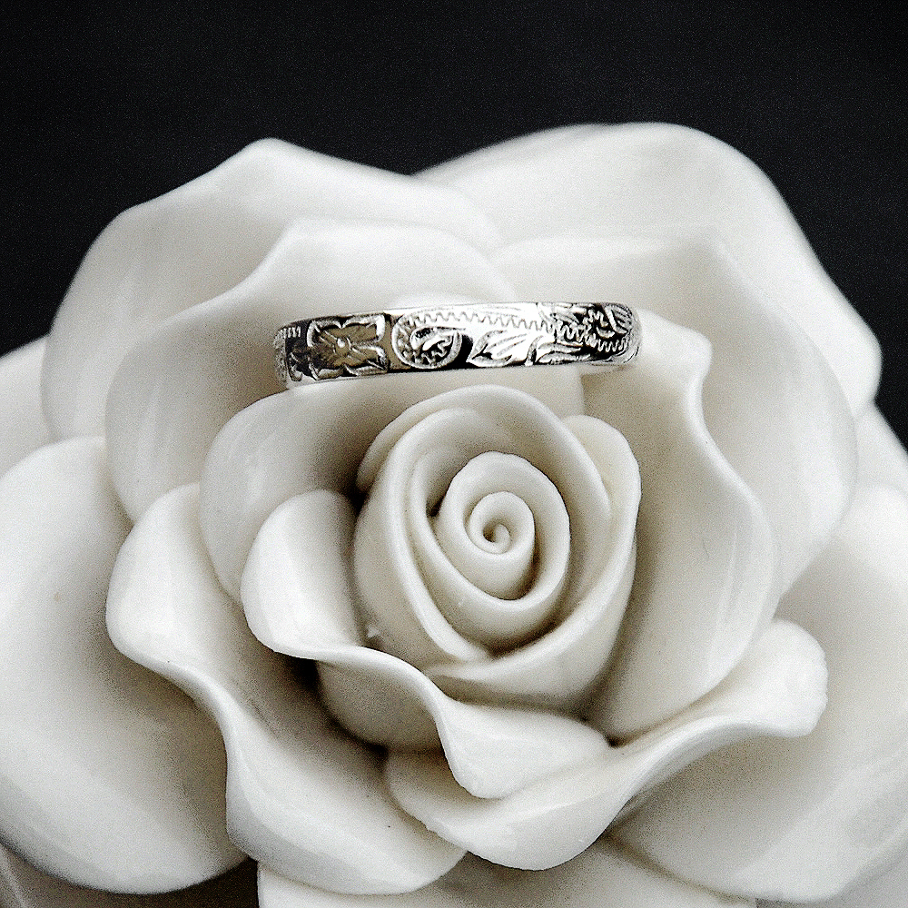 4MM STERLING SILVER 925 HAWAIIAN PLUMERIA SCROLL BAND RING SIZE 1 - 12