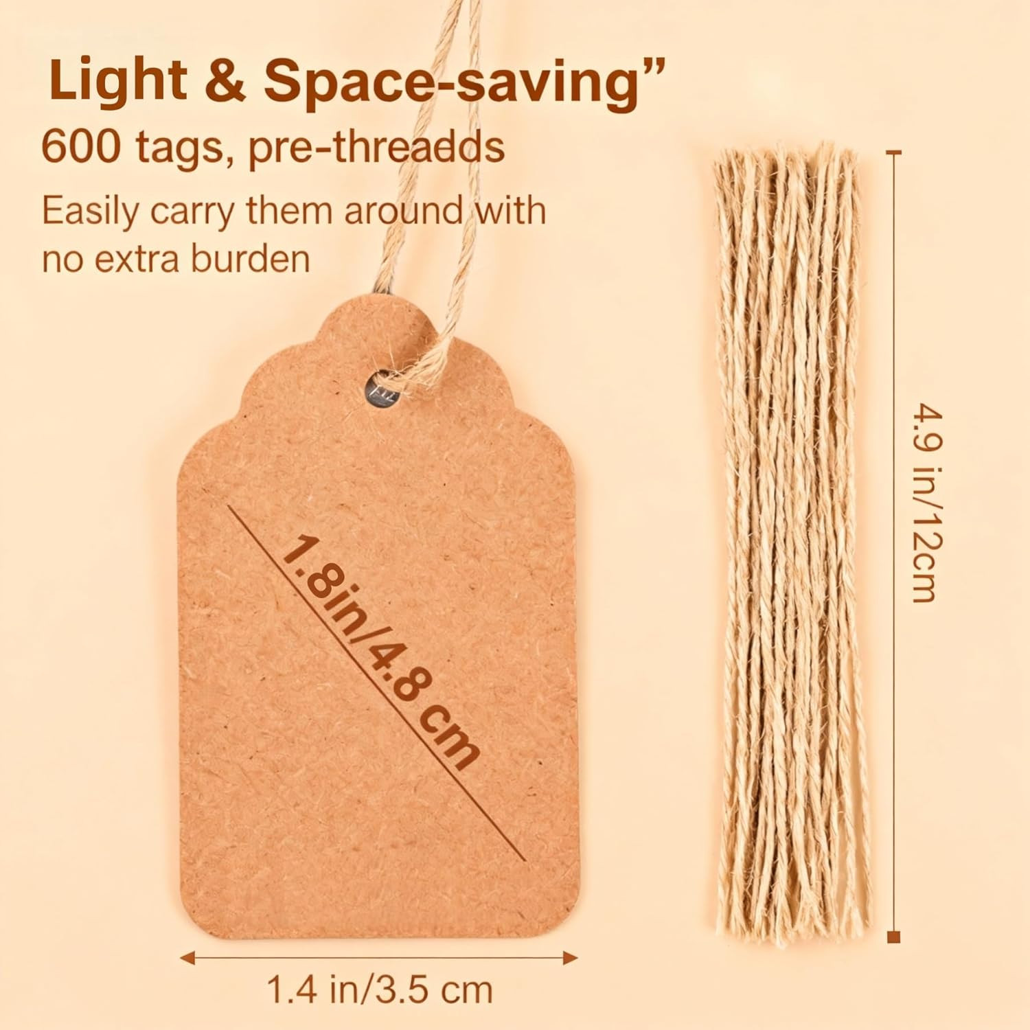 600 PCS Small Price Tags with String Attached, Brown Kraft Paper Blank Hang