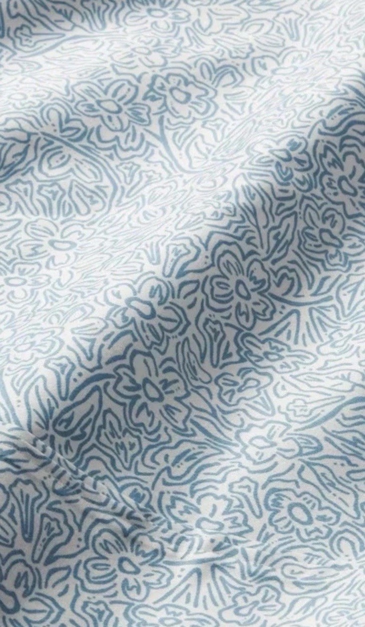 Threshold ~ FULL ~ Blue Floral ~ 4 Pc. Sheet Set ~ 100% Cotton Sateen ~ 400 TC