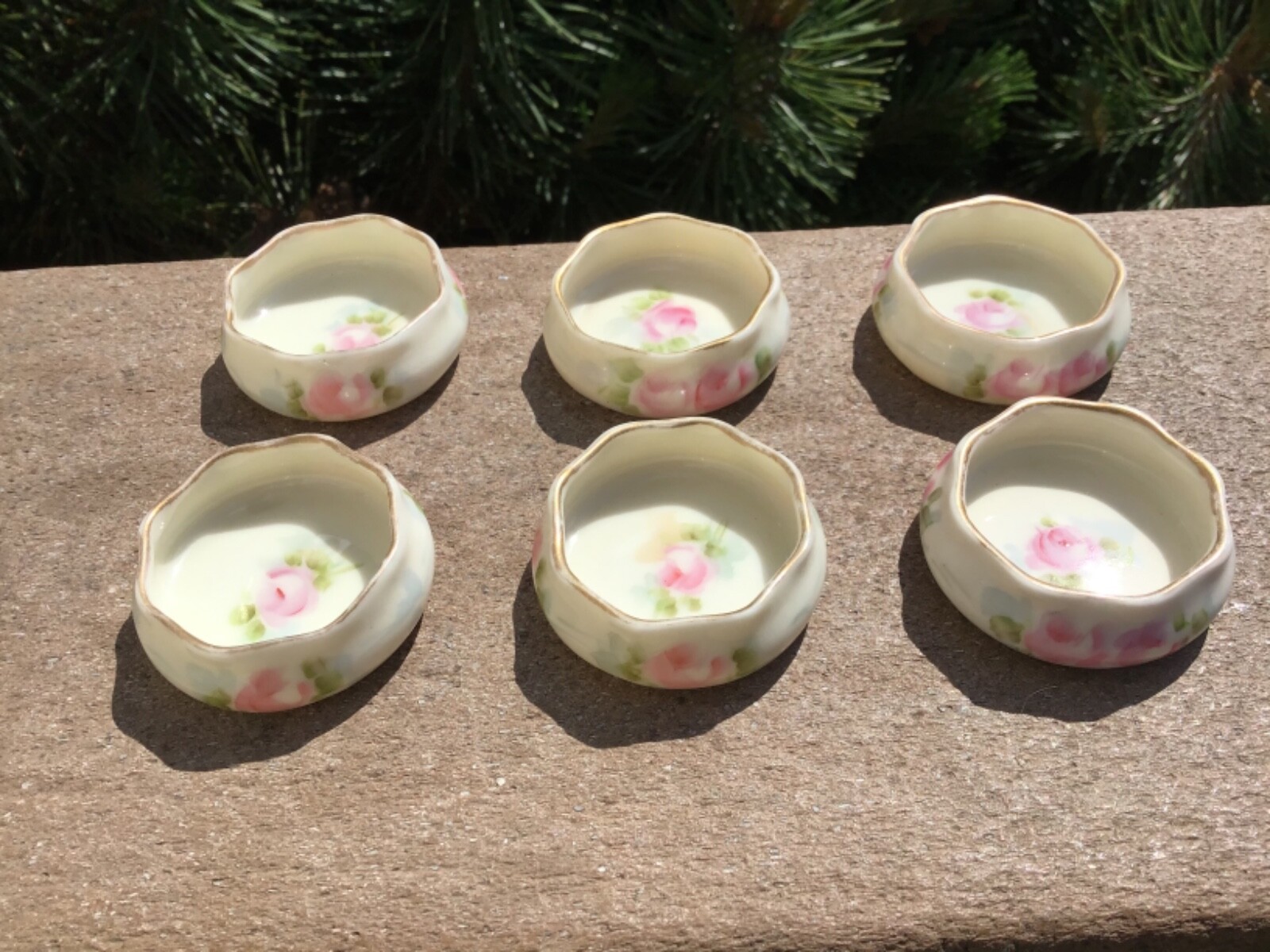 Lenox Belleek Salts Black Mark Hand  Painted Set 6 1889-1906 Mark Fine Porcelain