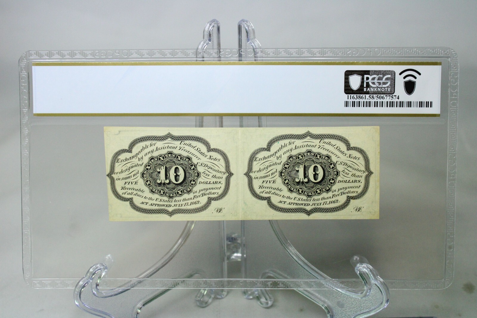 1862 10C First Issue Fractional currency Uncut Pair Fr.1242 PCGS AU58 #7574