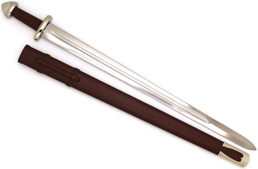 10th Century Full Tang High Carbon Steel Viking Sword w/ Brown Leather Sheath