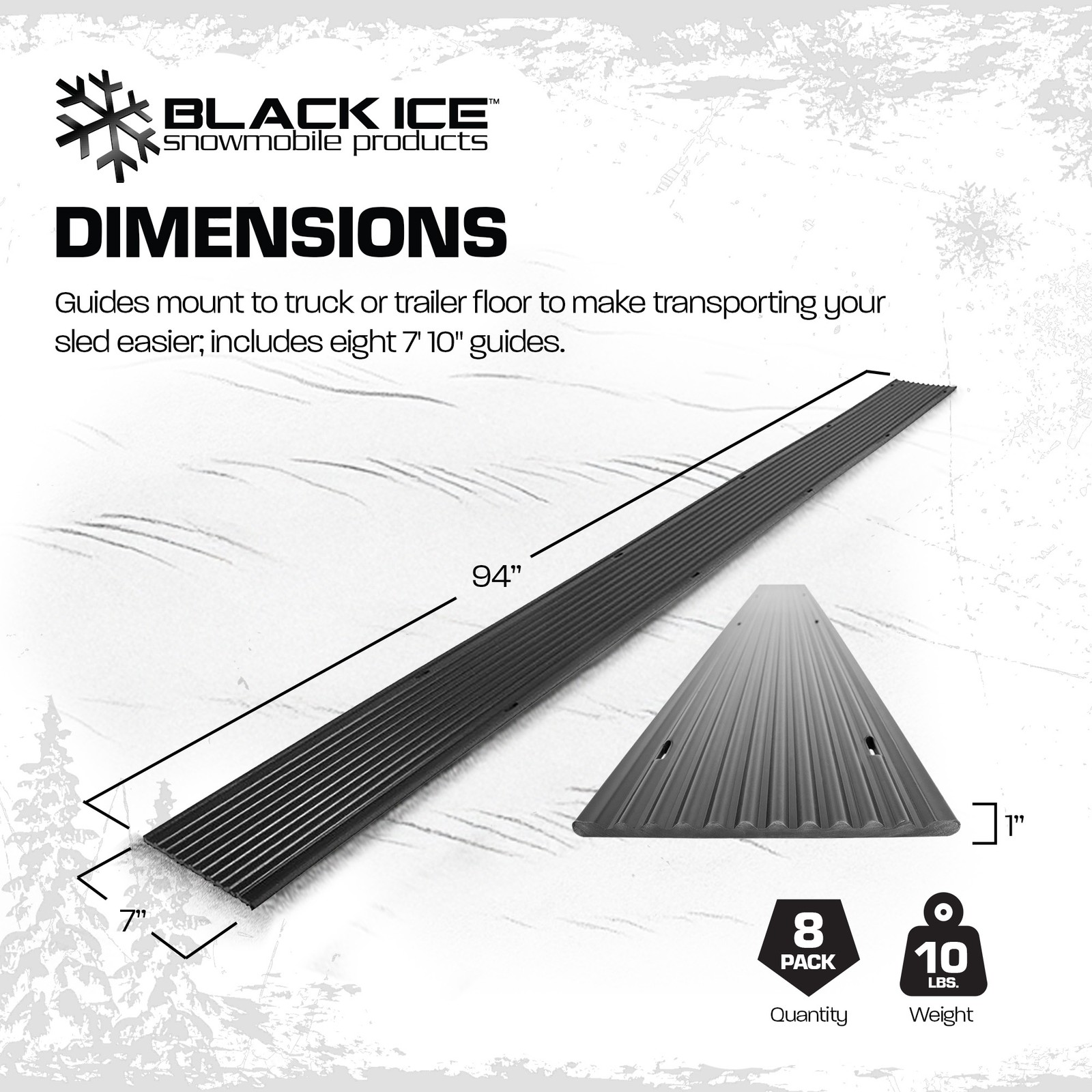Black Ice 8 Pack 7' 10" Snowmobile Trailer Ski Guides for Friction-Free Loading
