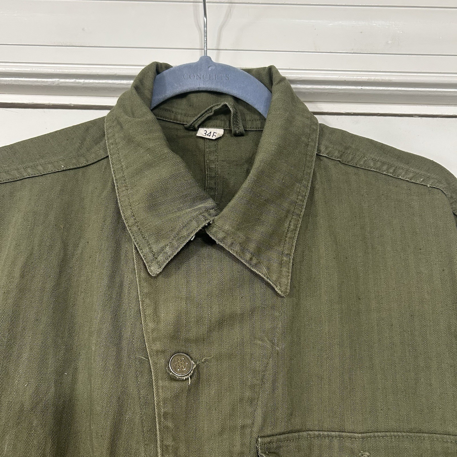 Vintage 1940s WW2 US Army HBT 13 Star Buttons Herringbone Coveralls Jumpsuit 34R