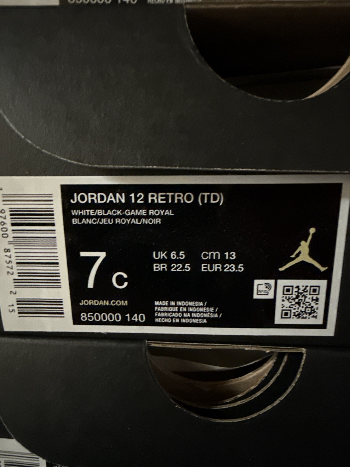 Jordan 12 Retro (TD) “Blueberry” - White/Black-Game Royal - (US 7c) - 850000-140