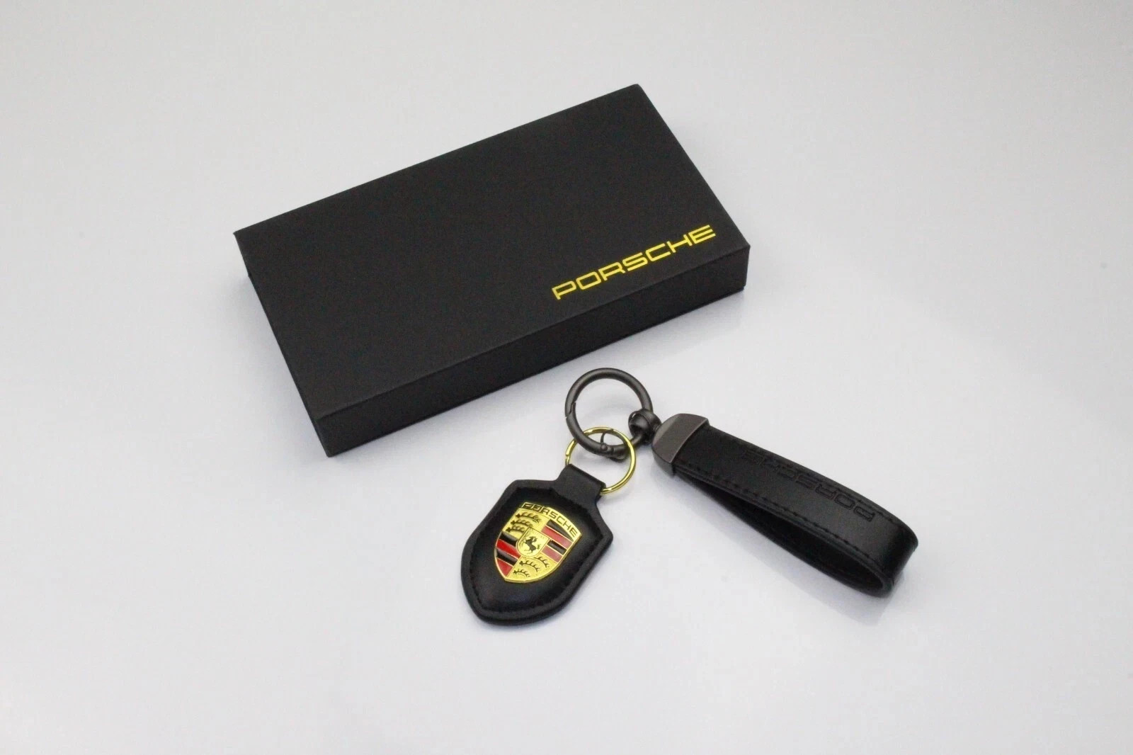 Leather Porsche Premium Keychain with Box Exquisite Set Men Gift-Black