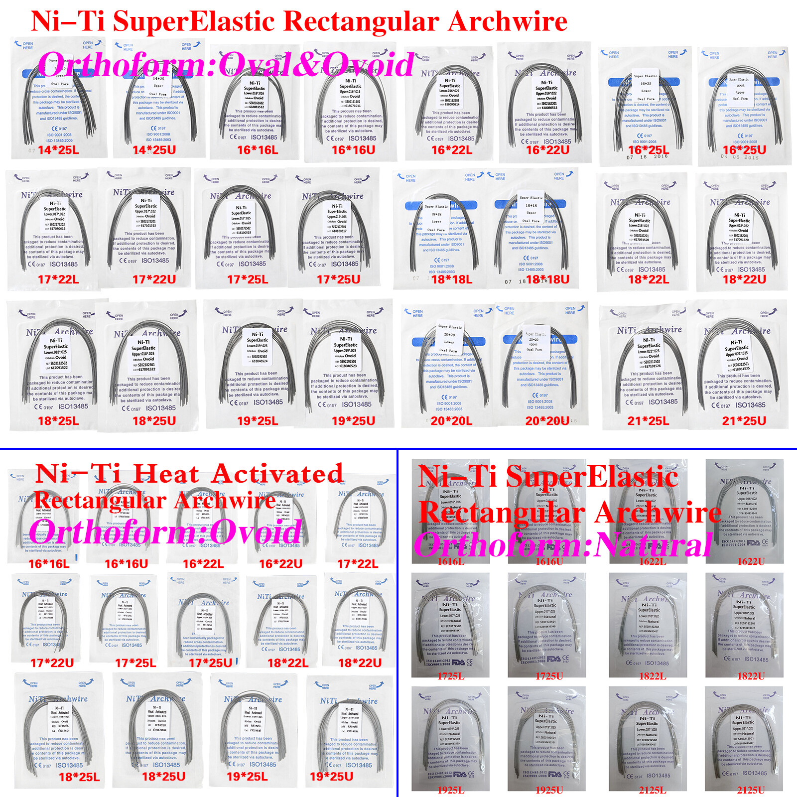 Alambre para Arco Dental Rectangular Activado Térmicamente/Niti Ovoide/Natural
