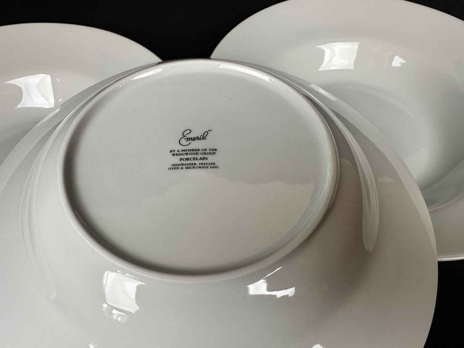 THREE Large Rim Soup Pasta Bowls Wedgwood Emeril SUPER WHITE Micaceous 10 1/4"