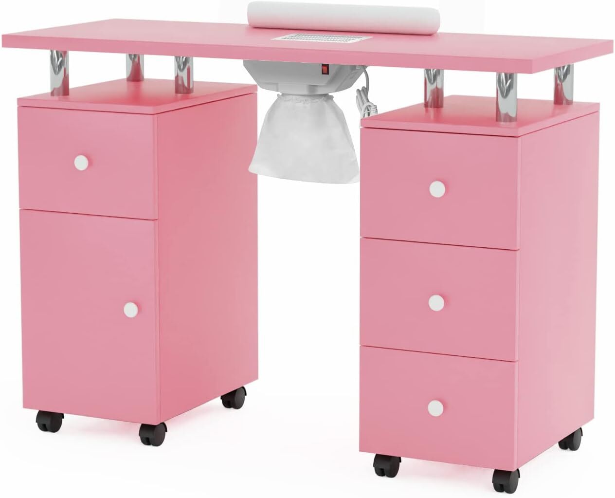 Pink Manicure Table Nail Desk Nail Table Beauty Salon Station w/ Dust Collector