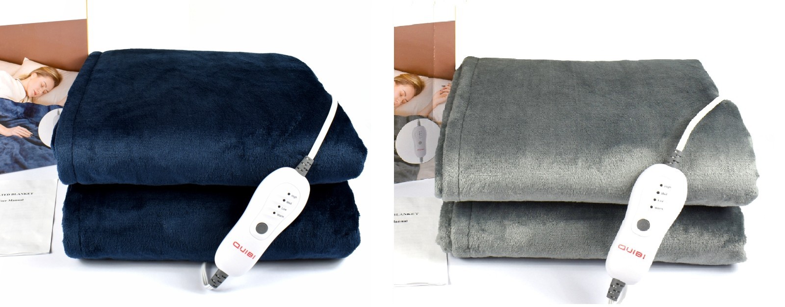QUIBI Soft Flannel 4 Heat Levels Electric Heated Blanket Size Queen (84"x90")