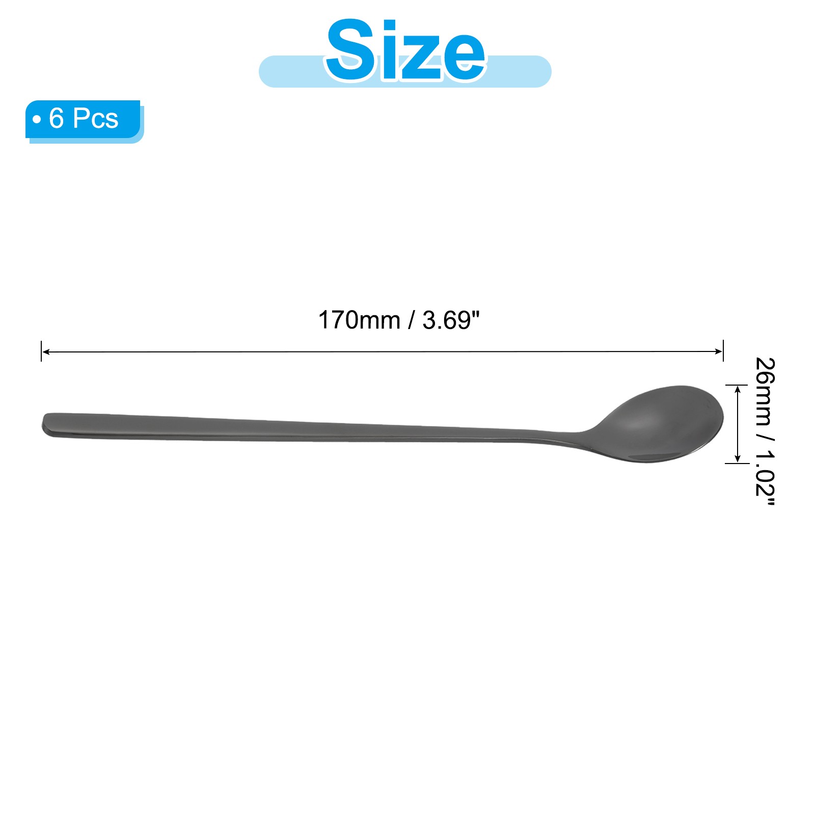 Long Handle Iced Tea Spoon, 6 Pcs 7" Stainless Steel Long Coffee Spoons, Black