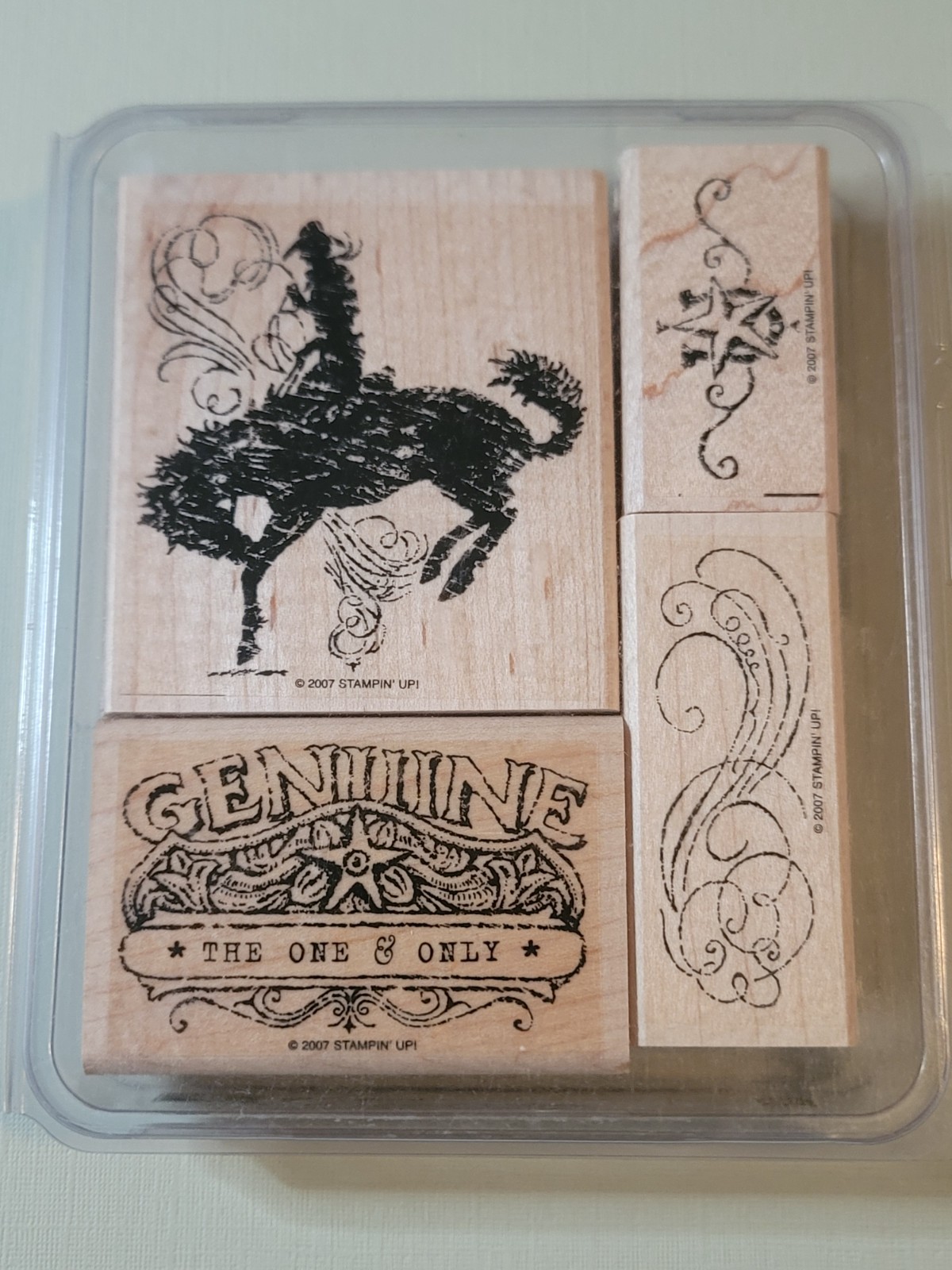 Retired Stampin' Up Stamp Set- BRONC BUSTER-  western, rodeo-themed, wood-mount