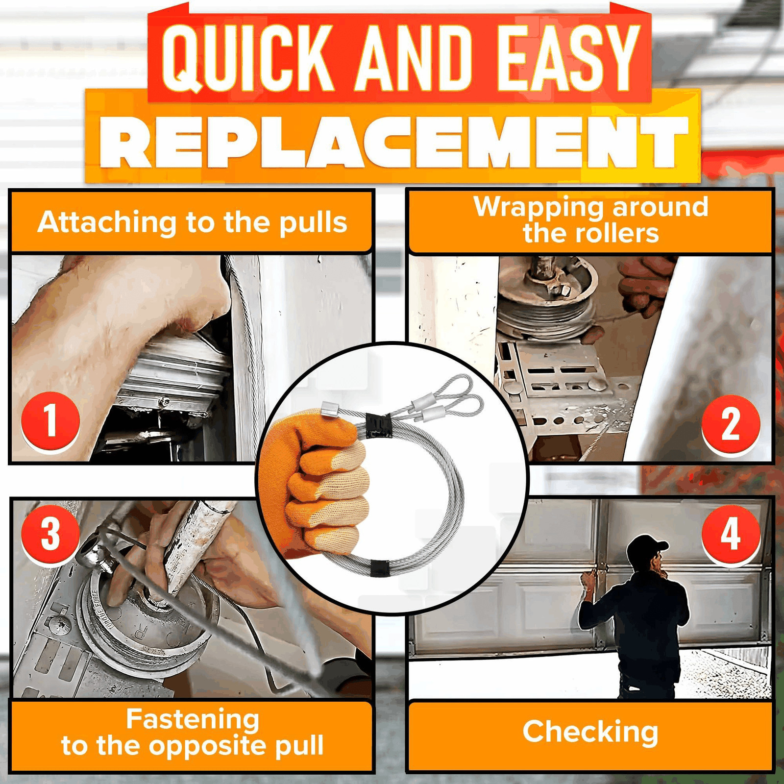 Garage Door Cable for 7 ft Door – 8 ft 6 in Long Heavy Duty 304 Steel