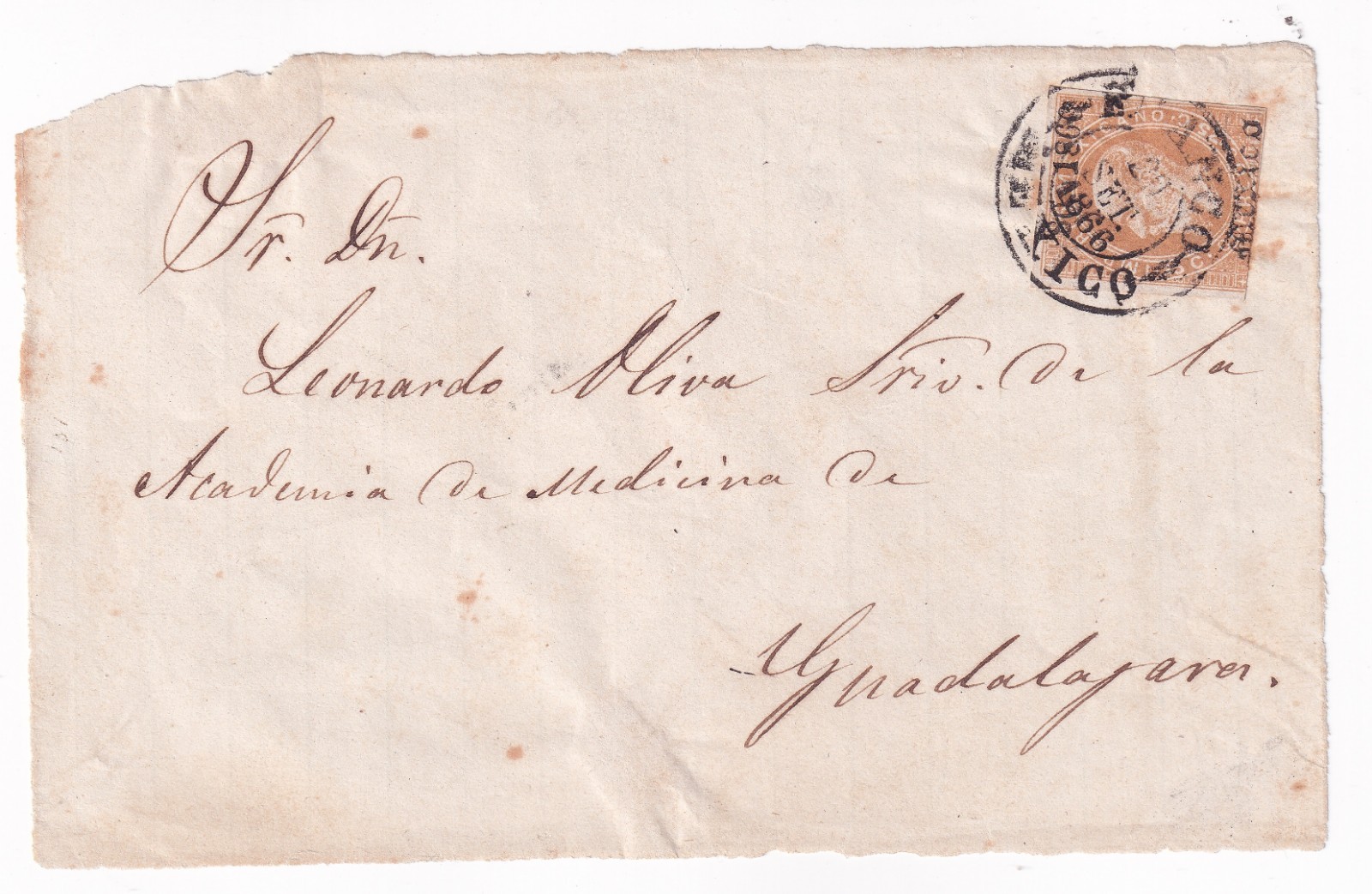 udq07 Mexico 1866 Maximilian Mexico 80-1866 Front Mexico to Guadalajara