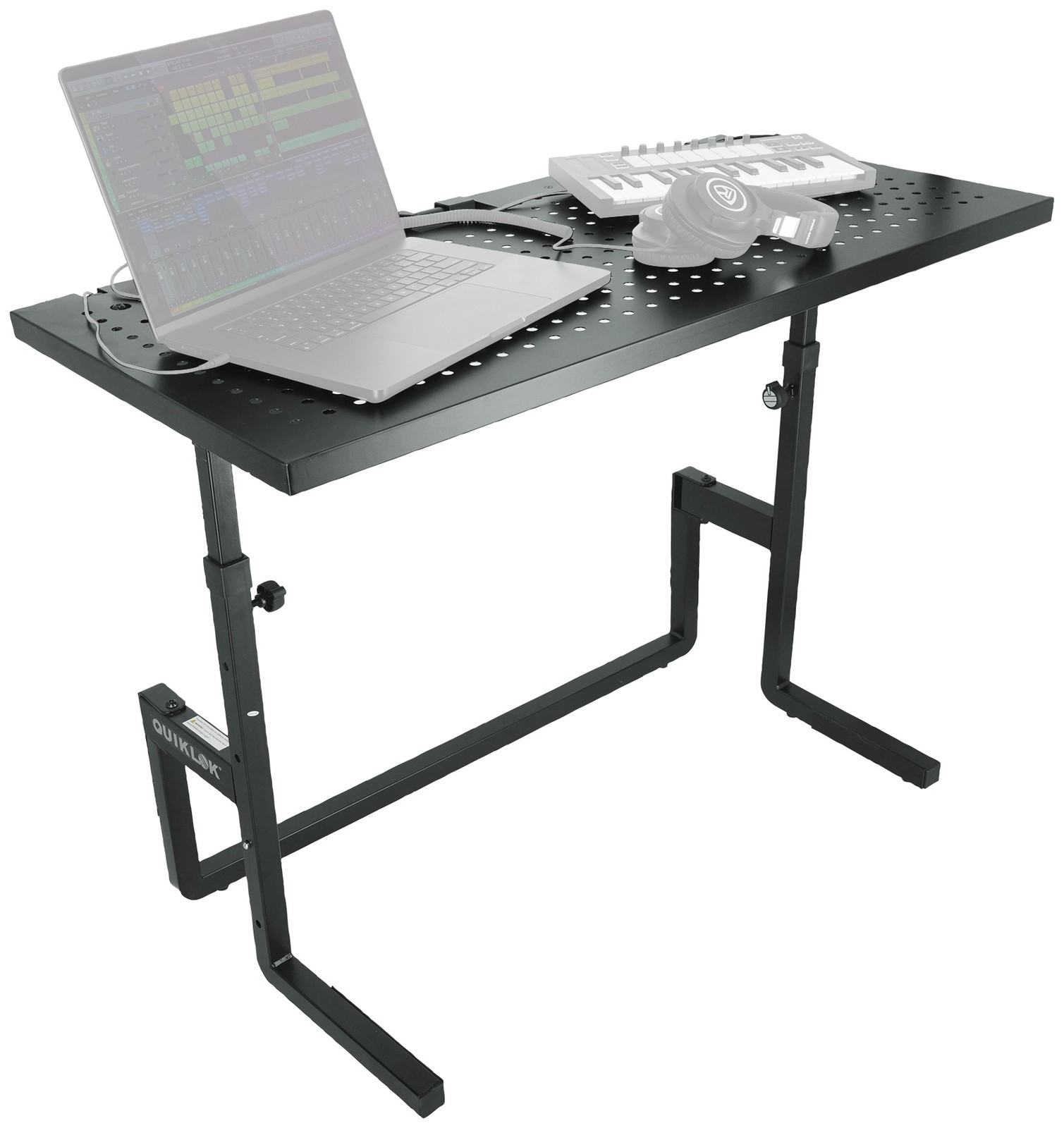 Quik Lok DJ233 Foldable DJ Table Workstation w/Perforated Shelf+Laptop Stand
