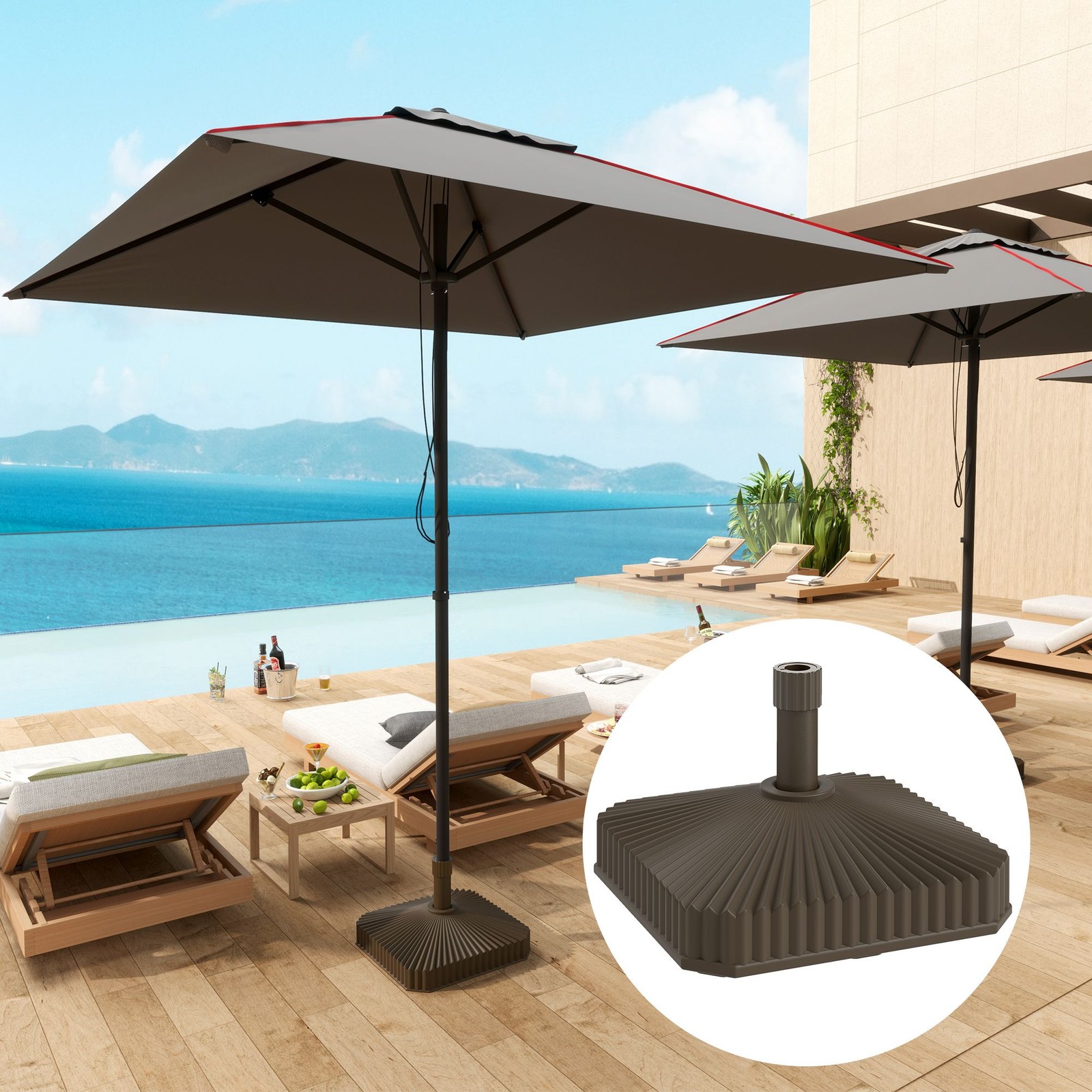 Square Patio Umbrella Base Heavy Duty Outdoor Stand Fillable Brown 42lbs Sand
