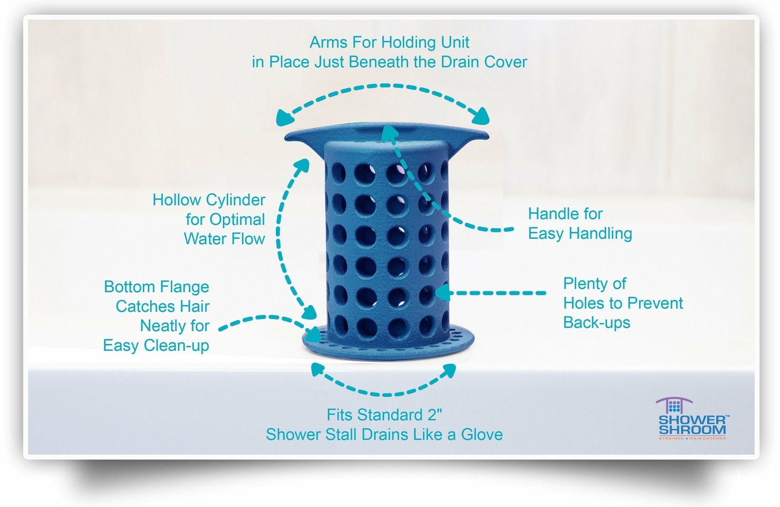 ShowerShroom® (Blue) 2" Revolutionary Hair Catcher for Shower Drain by TubShroom