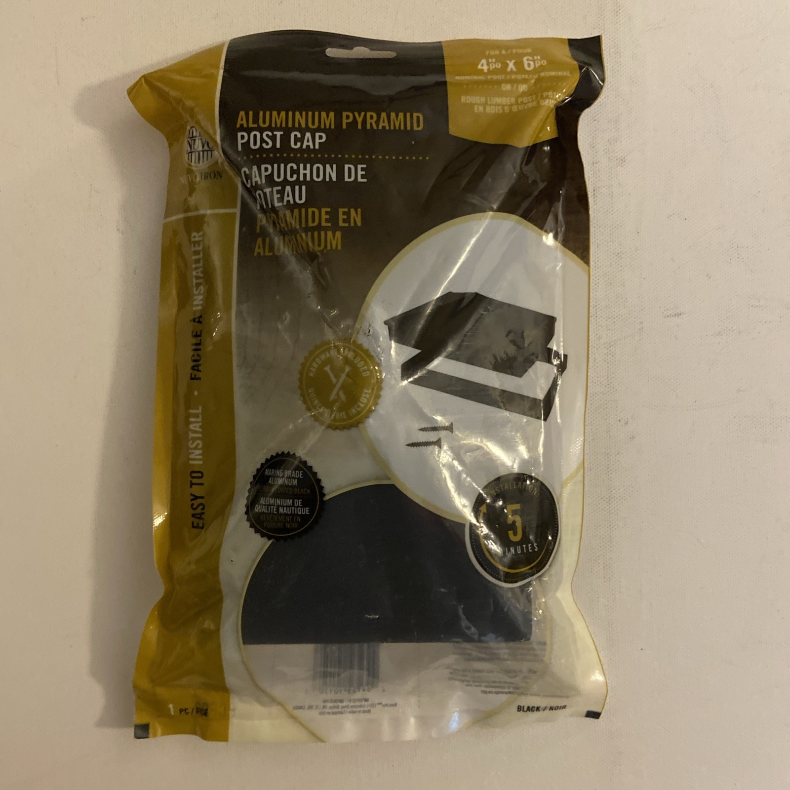 4" x 6" Heavy Duty Aluminum Pyramid Post Cap  - Black