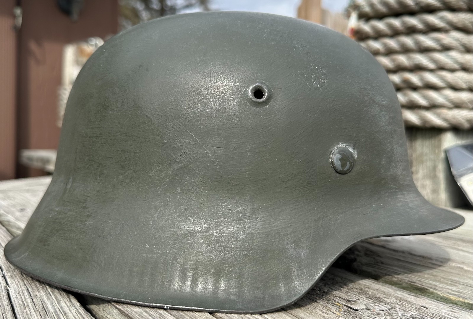 Original German M42 Combat Helmet Stahlhelm - Ex Snow Camo!