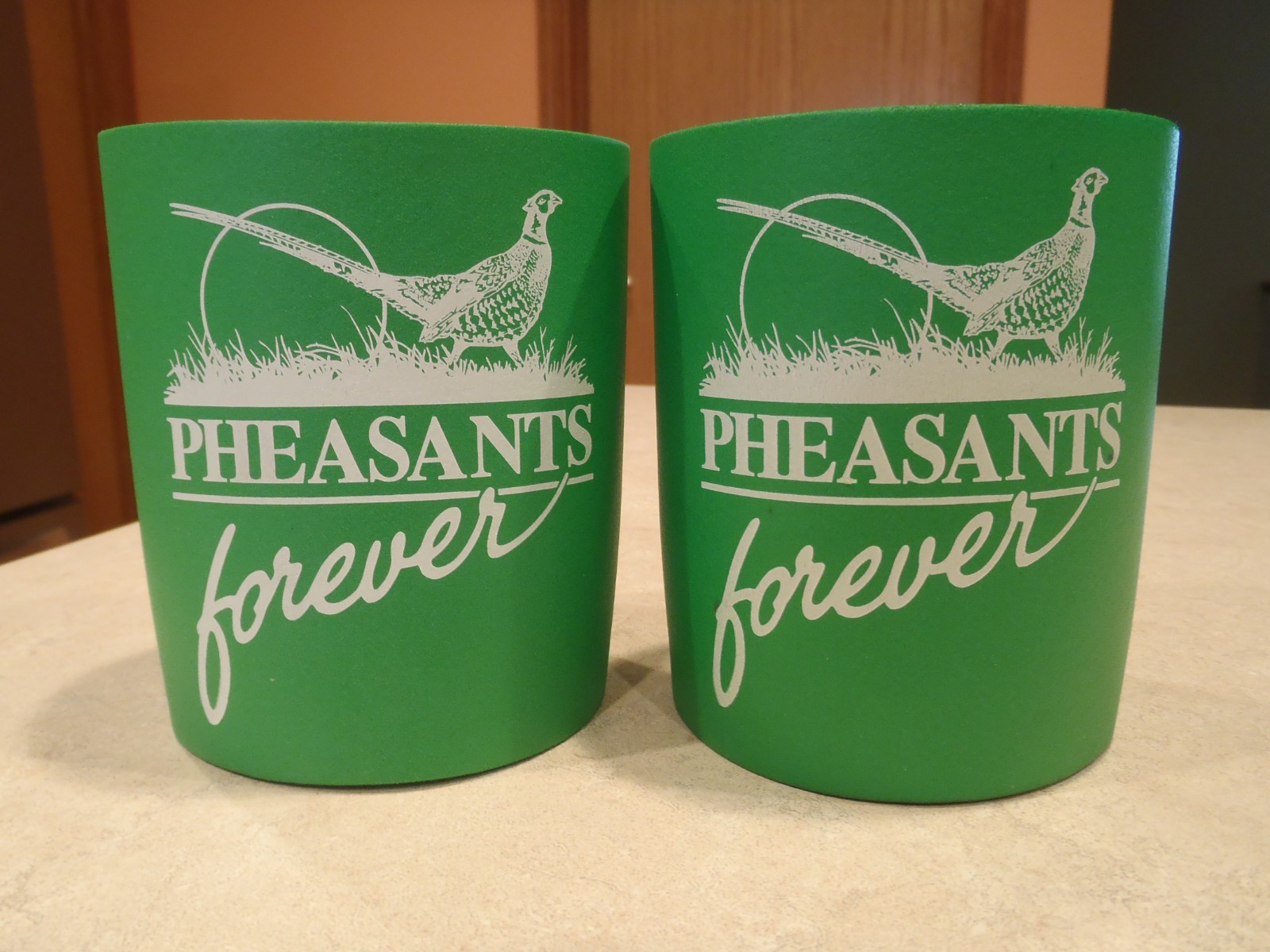 Vintage Pheasants Forever Can Koozie Lot of 2 Green Foam