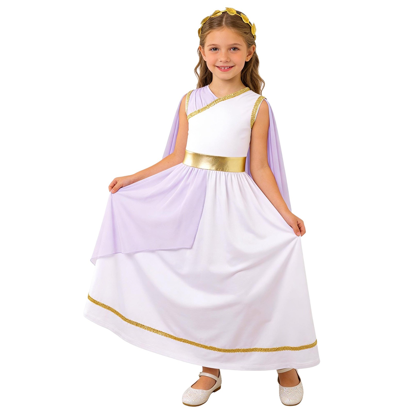 Girls Ancient Greek Toga Costume Halloween Cosplay Flowy Rome Grecian Princess