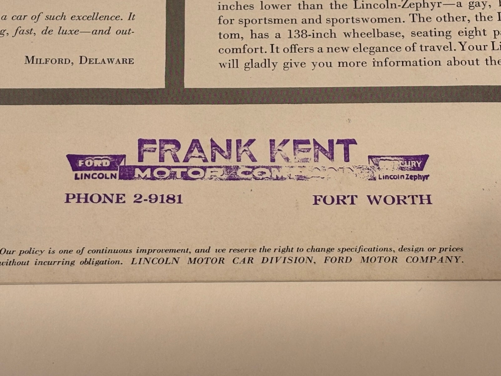 1941 LINCOLN ZEPHYR V-12 SALES BROCHURE CATALOG ORIGINAL VERY GOOD CONDITION