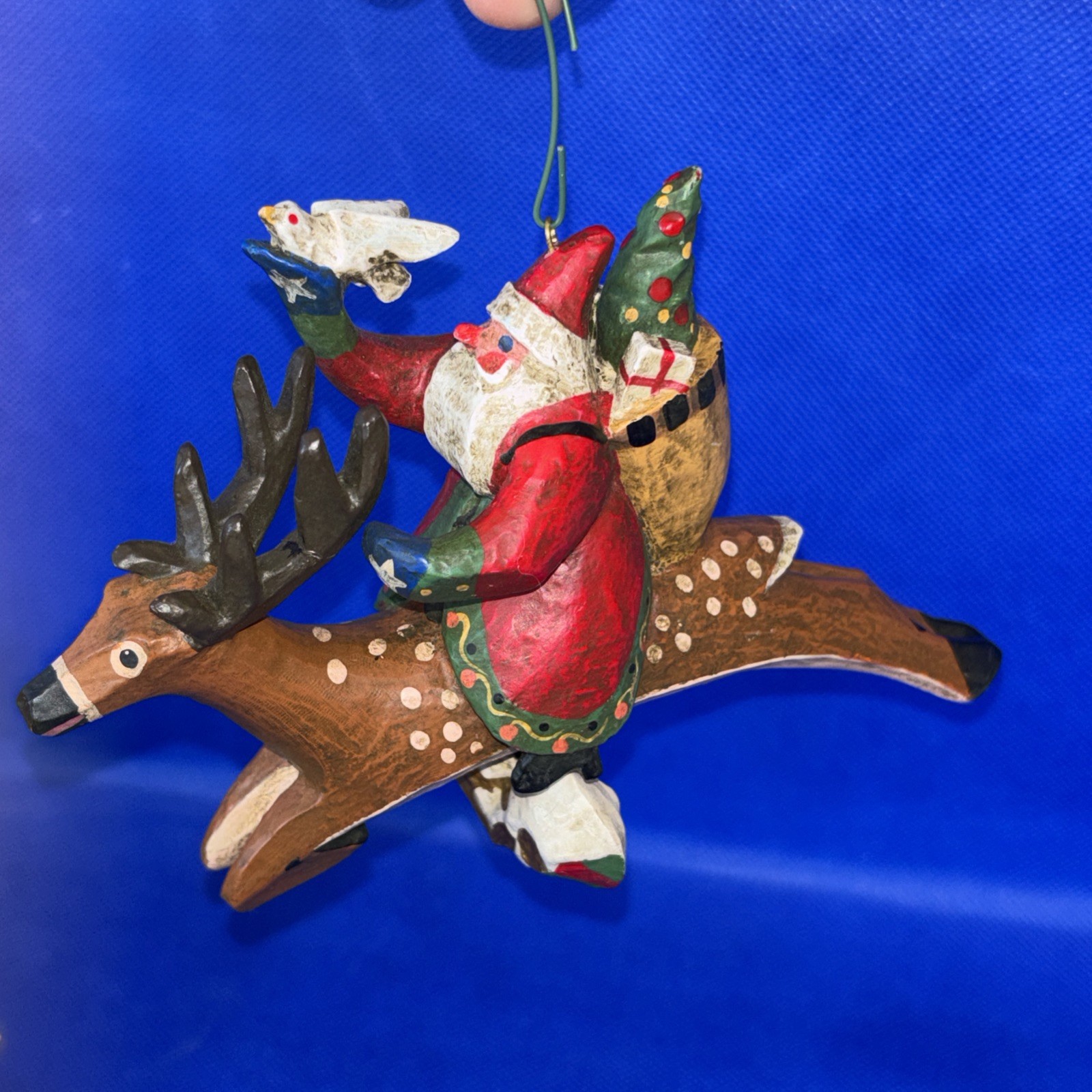 Rare Lou Schifferl Santa Riding Reindeer w/ Heart Charm Christmas Ornament 6"