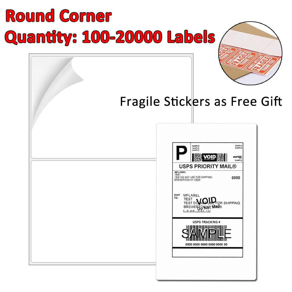 100-20000 Premium 8.5x5.5 Round Corner Shipping Labels Half Sheet Self Adhesive