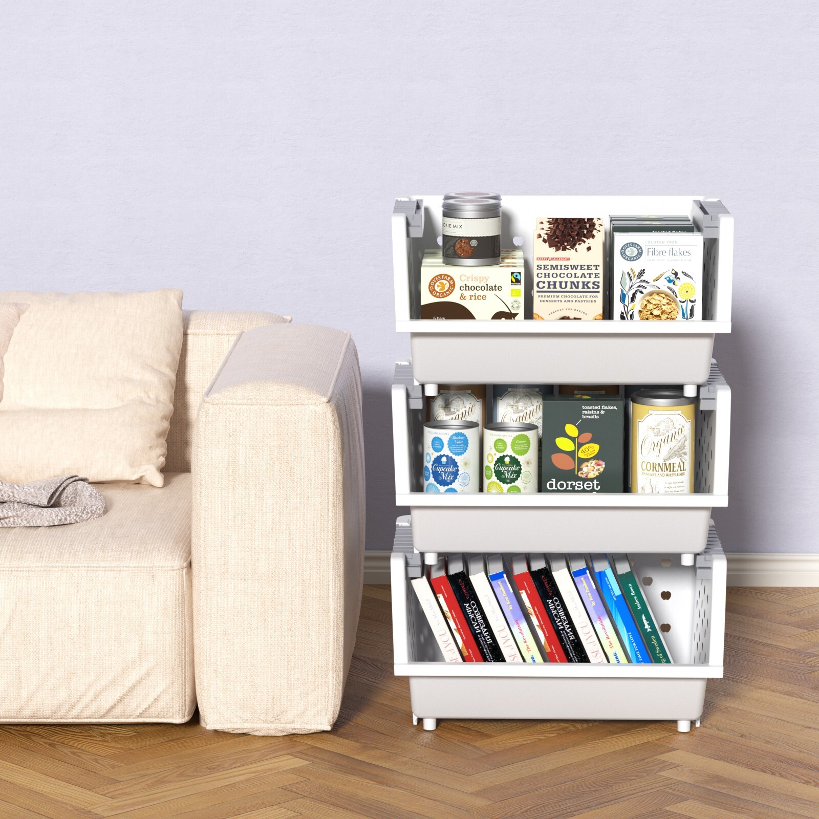 Cand Stackable Plastic Bins - 4 Packs White Large Plastic Stackable Storage Bins