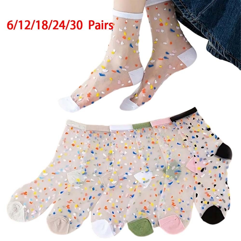 Women Mesh Fishnet Lace Ruffle Socks Sheer Silky Glitter Short Ankle Stockings