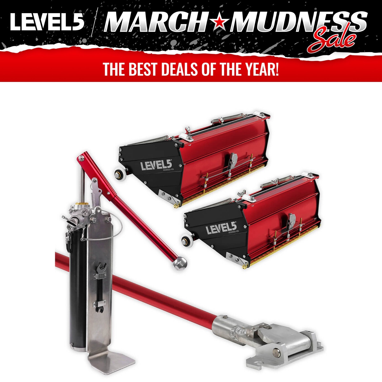 LEVEL5 Drywall Tools Set 10" + 12" MEGA Flat Boxes w/ 42" Handle, Pump | 4-628