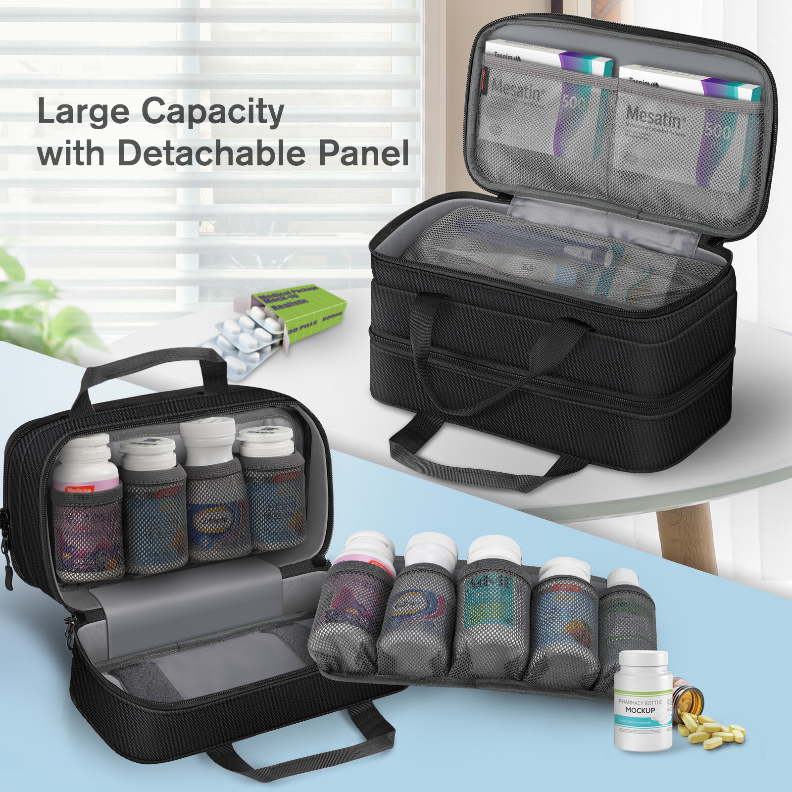 Pill Bottle Organizer Medicine Storage Bag Medication Travel Carrying Case